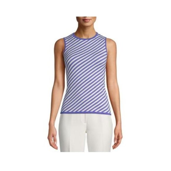 NWT Anne Klein Women's Sleeveless Stripe Tank Top Size M Blue/White $80 C0055 - Picture 1 of 1